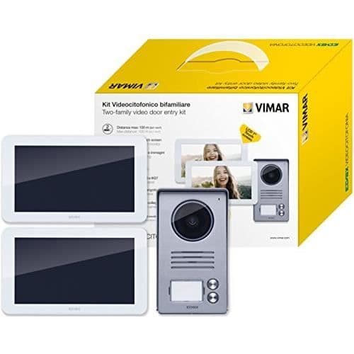 VIMAR Kit intercomvideoinstallation 7 tumme, Bifamilial med multikontaktsströmförsörjning, grå yttermantel-vit -