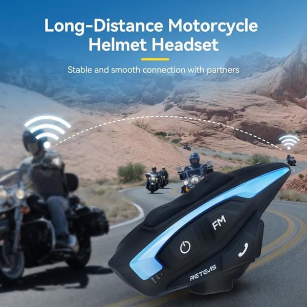 Retevis EZTalk 3A Motorcykel Intercom Duo, 5.1, 1000m Intercom, Klart ljud, 28h, FM, USB C, IP65, Bluetooth Motorcykel Headset för Ridning