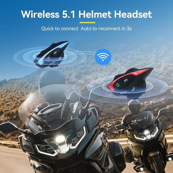 Retevis EZTalk 3A Motorcykel Intercom Duo, 5.1, 1000m Intercom, Klart ljud, 28h, FM, USB C, IP65, Bluetooth Motorcykel Headset för Ridning
