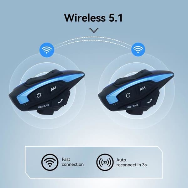 Retevis EZTalk 3A Walkie Talkie Motorcykel Headset, 5.1 Bluetooth, 3s återanslutning, 28h intercom, 1000m Talkie, FM, IP65, för cykling