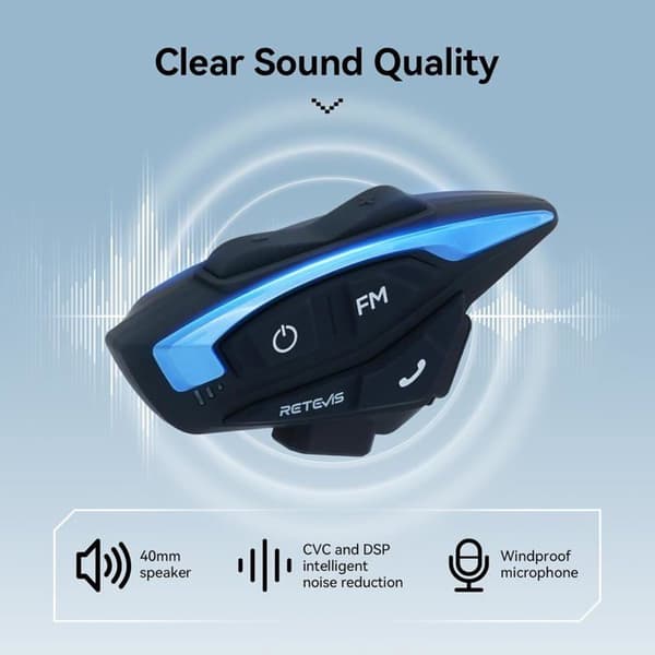 Retevis EZTalk 3A Walkie Talkie Motorcykel Headset, 5.1 Bluetooth, 3s återanslutning, 28h intercom, 1000m Talkie, FM, IP65, för cykling