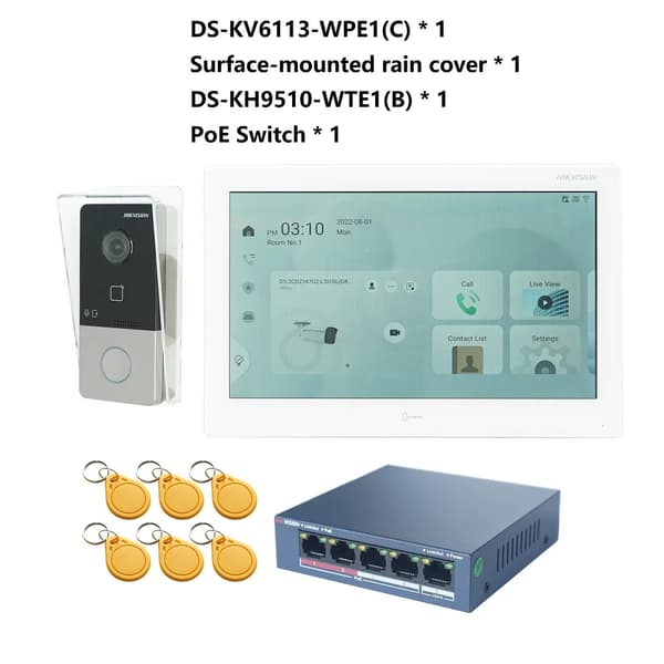 HIKVISION Video Intercom System, 10 Tommer Touchscreen, Højopløselig 1080p Video,2 dørklokker 2 skærme