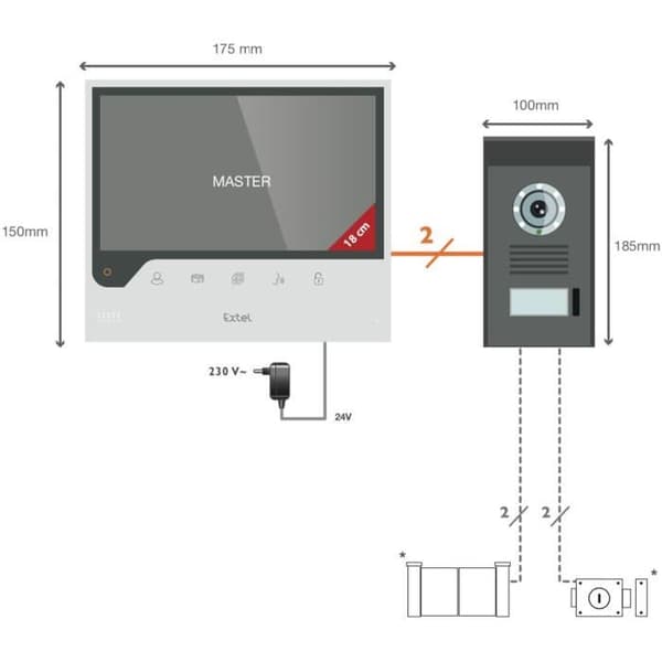 Ansluten videotelefon Extel - Stort skärm - 7 tum - Vit - Extel