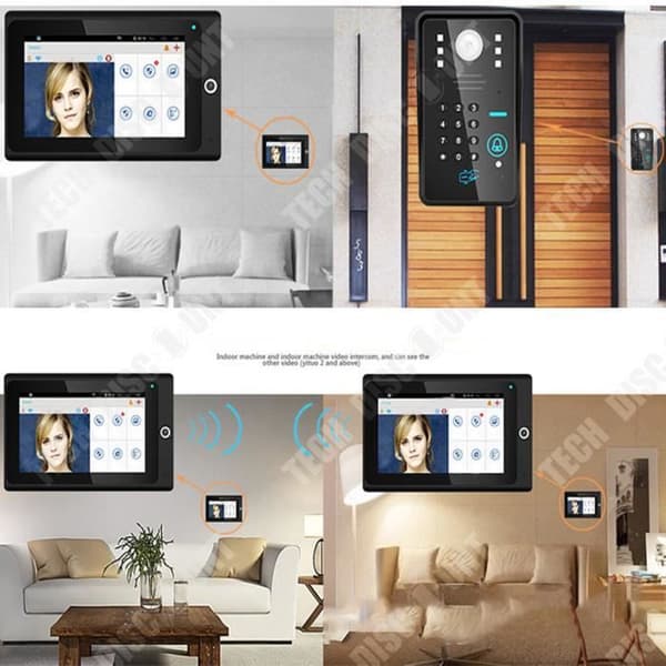 TD® Två bildskärmar 7" Larmsystem WiFi 2.4G trådlöst RFID-lösenord Videodörr Intercom Dörrklocka Kamera IR Night Vision
