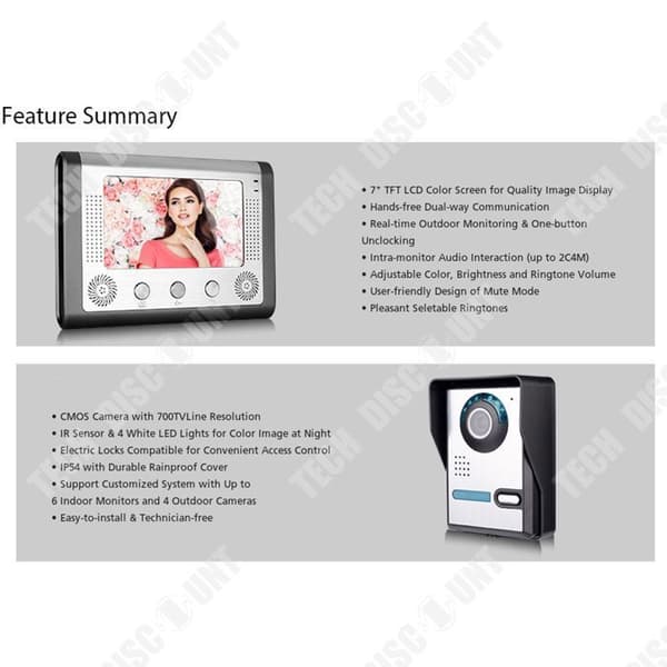 TD® Visual Intercom dörrklocka 7 tums trådbunden inomhusdörrklocka Utomhusdörrklocka Maskin justerbar vinkel