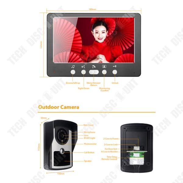 TD® Home Video Dörrklocka Graffiti WIFI Men Dörrklocka Intercom System 7-tums färgskärm inomhus HD 1080P Video Foto Visual Intercom