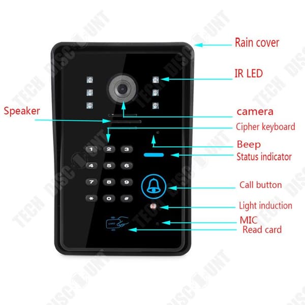 TD® Visual Intercom dörrklocka 7 tums trådbunden intercom lösenord Smartkort Fjärrkontroll Lås upp elektronisk dörrtelefon
