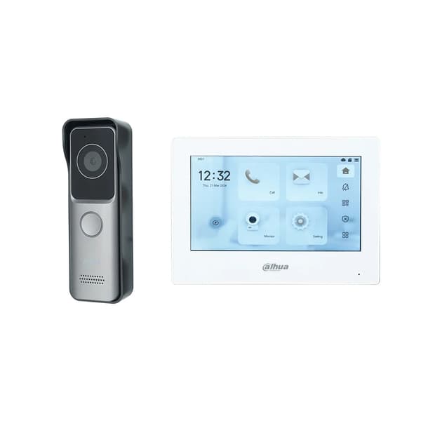 Dahua IP Video Intercom Kit, RFID-kortlåse, 7-tommers touchskærm,1 DB 1 hvid Skærm