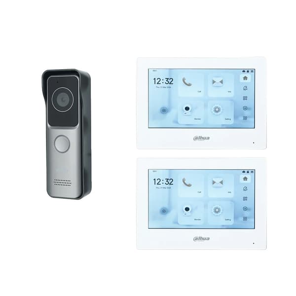 Dahua IP Video Intercom Kit, RFID-kortlåse, 7-tommers touchskærm,1 DB 2 hvid Skærm