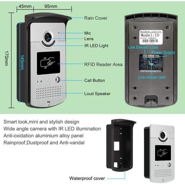 Intercom Hemma Video RFID Åtkomstkontrollsystem 1 Kamera 1 Monitor 7'' TFT Färgscreen EM Låsfria