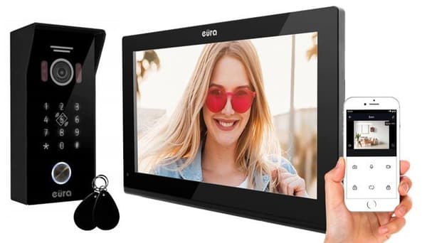Intercom - Eura videotelefon - VDP-99C5 - 4-tråds videointercom 10 tum 2 WiFi-ingångar RFID-kryptering 1080p Svart