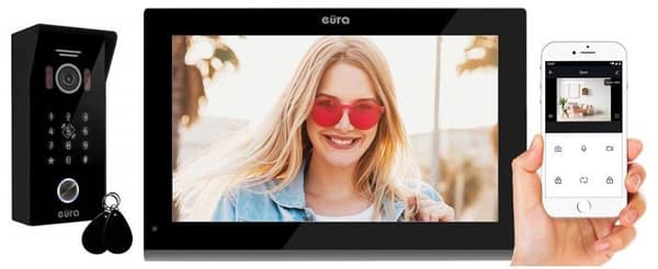 Intercom - Eura videotelefon - VDP-99C5 - 4-tråds videointercom 10 tum 2 WiFi-ingångar RFID-kryptering 1080p Svart