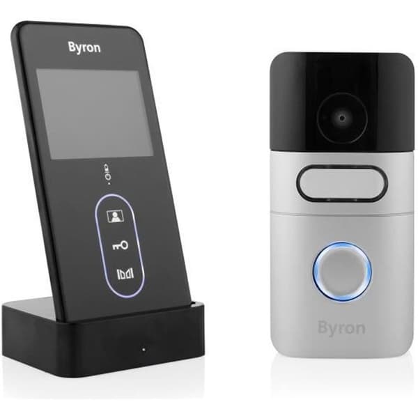 Byron DIC-24615 Trådlös videodörrtelefonintercom - Bärbar - 200 meters räckvidd - Med uppladdningsbara batterier Gjuten aluminium, Svart