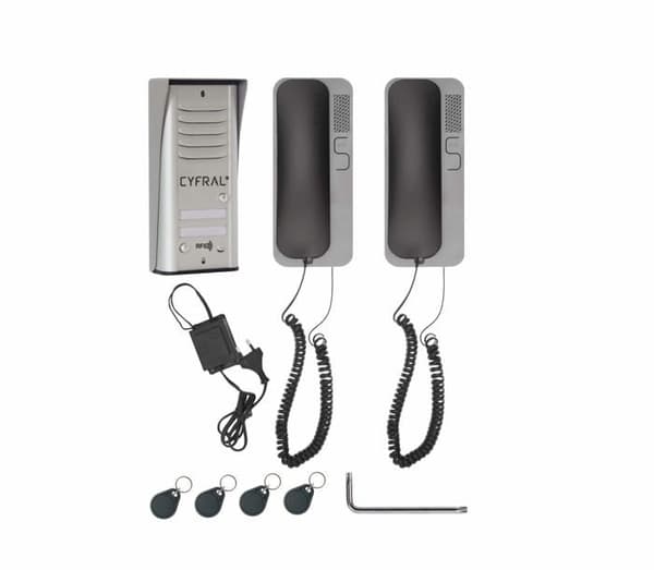 Intercom - videotelefon Cyfral Cosmo R 2 intercom med 2 trådar och integrerad RFID-läsare för två familjer.