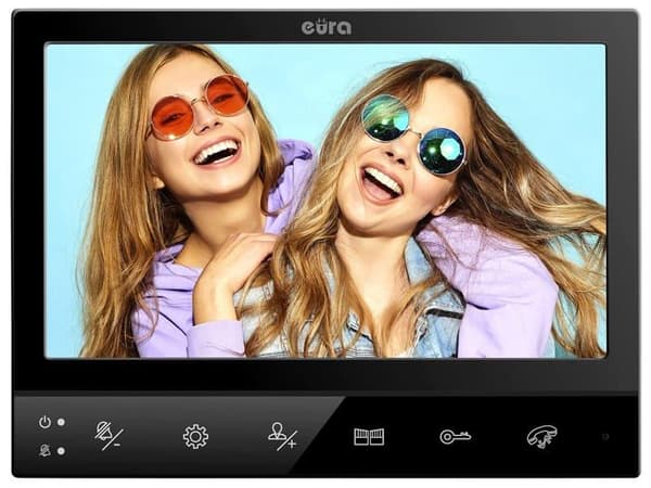 Eura - VDP-80C5 - Tvåfamiljs videointercom 4 ledningar 2 x 7 färgskärm 2 ingångar FHD RFID-kryptering 1080p Svart