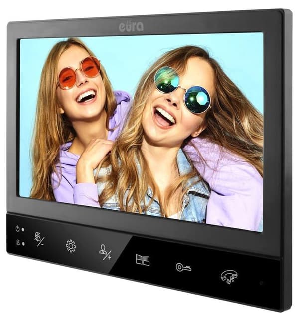 Eura - VDP-80C5 - Tvåfamiljs videointercom 4 ledningar 2 x 7 färgskärm 2 ingångar FHD RFID-kryptering 1080p Svart