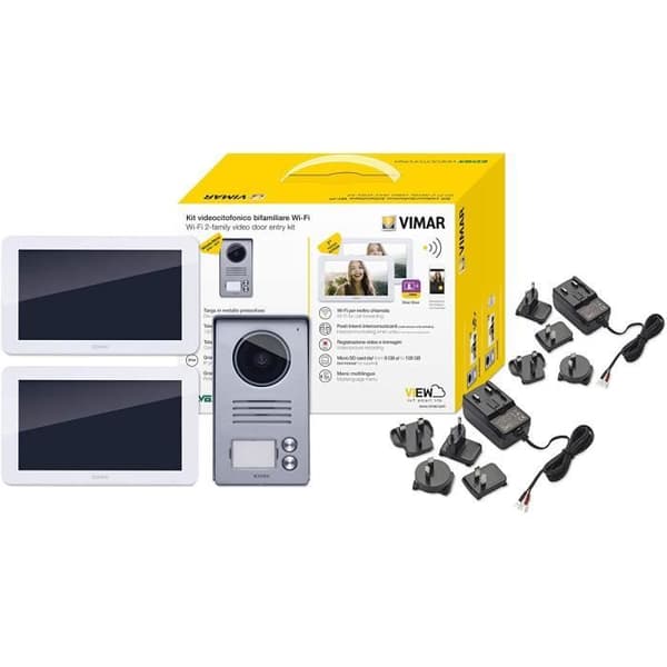VIMAR Smart tvåfamiljs videointercom-kit med 2 handsfree-pekskärmar, 2-knapps audio-videoplatta