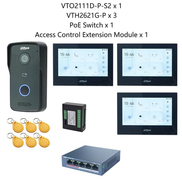 Dahua IP Video Intercom System, Induktiv Kortadgang, 7-Tommers Touchskærm,1 DB 3 sort skærm
