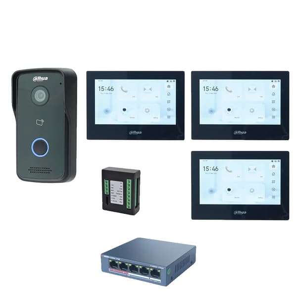 Dahua IP Video Intercom System, Induktiv Kortadgang, 7-Tommers Touchskærm,1 DB 3 sort skærm