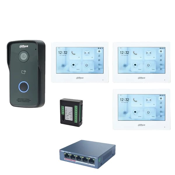 Dahua IP Video Intercom System, Induktiv Kortadgang, 7-Tommers Touchskærm,1 DB 3 hvid skærm