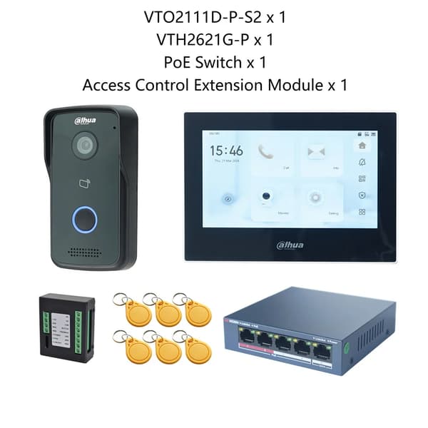 Dahua IP Video Intercom System, Induktiv Kortadgang, 7-Tommers Touchskærm,1 DB 1 Sort skærm