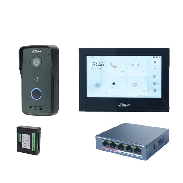 Dahua IP Video Intercom System, Induktiv Kortadgang, 7-Tommers Touchskærm,1 DB 1 Sort skærm