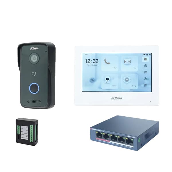 Dahua IP Video Intercom System, Induktiv Kortåtkomst, 7-Tums Pekskärm,1 DB 1 vit skärm