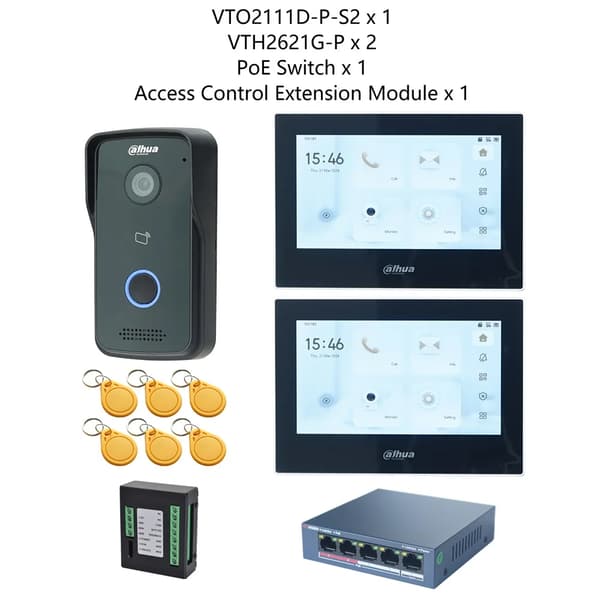 Dahua IP Video Intercom System, Induktiv Kortadgang, 7-Tommers Touchskærm,1 DB 2 sort skærm