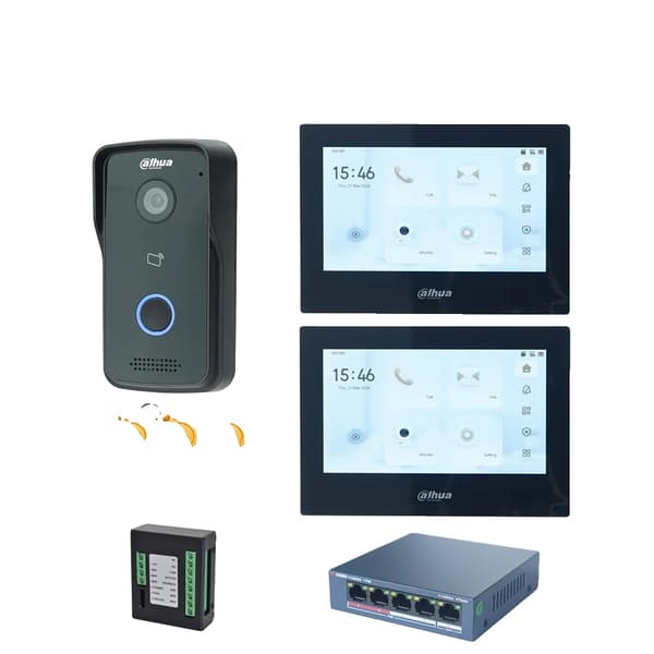 Dahua IP Video Intercom System, Induktiv Kortadgang, 7-Tommers Touchskærm,1 DB 2 sort skærm