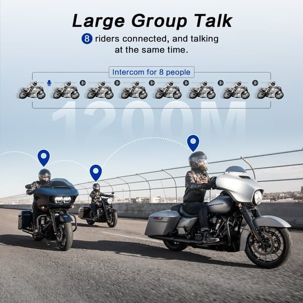 Motorcykel Intercom Bluetooth Headset, 8 Ryttere Kommunikation, Musik Deling