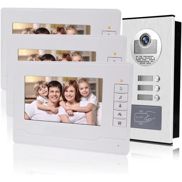 KDL Video Intercom RFID 7 Tum Systeem för Dörrtelefon 3 Monitorer med 1 Kamera med Infraröd Nattvision