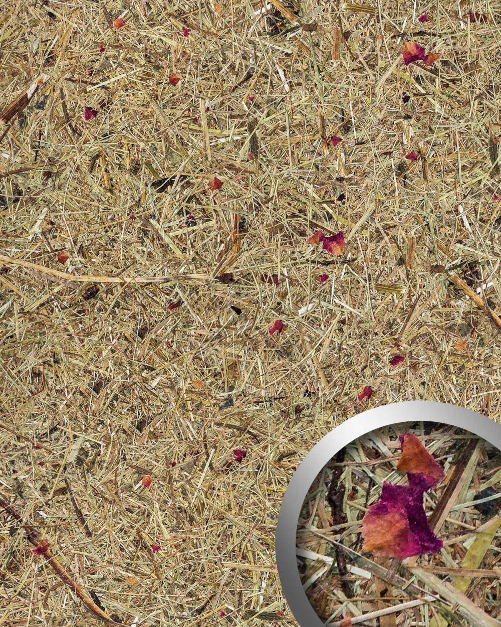 Väggpanel självhäftande WallFace NATURAL AL-11003-SA naturliga obehandlade alpina blommor och gräs texturerad matt med torkade rosebuds och rosenblad