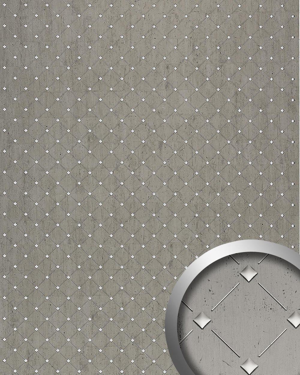 Väggpanel självhäftande WallFace PUNCH 3D 17857-SA metall utseende slät metalliska accenter grå 2,6 m2