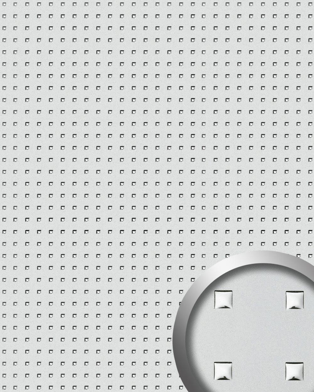 Väggpanel självhäftande WallFace PUNCH 3D 10053-SA metall utseende slät metalliska accenter silver 2,6 m2