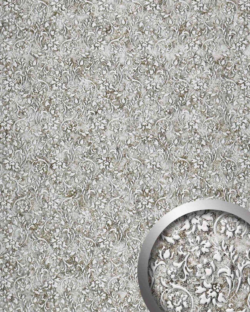 Väggpanel självhäftande WallFace LEATHER 17267-SA blommig präglad metalliska accenter silver 2,6 m2