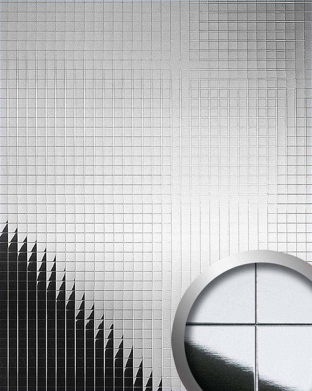 Väggpanel självhäftande WallFace M STYLE 10644-SA mosaik slät speglad silver 0,96 m2