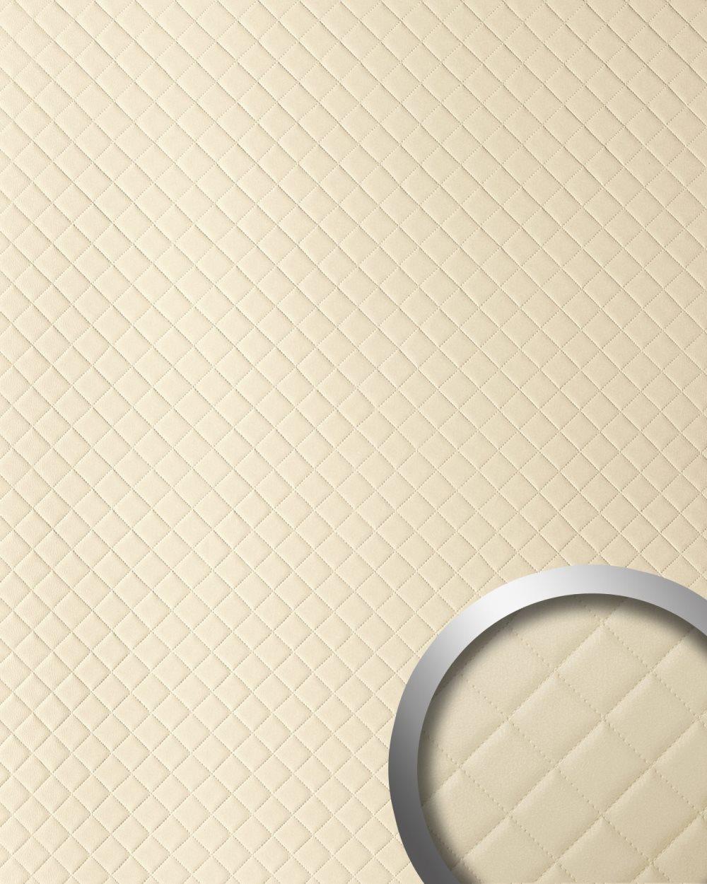 Väggpanel självhäftande WallFace LEATHER 13863-SA läder utseende vadderad matt grädde 2,6 m2