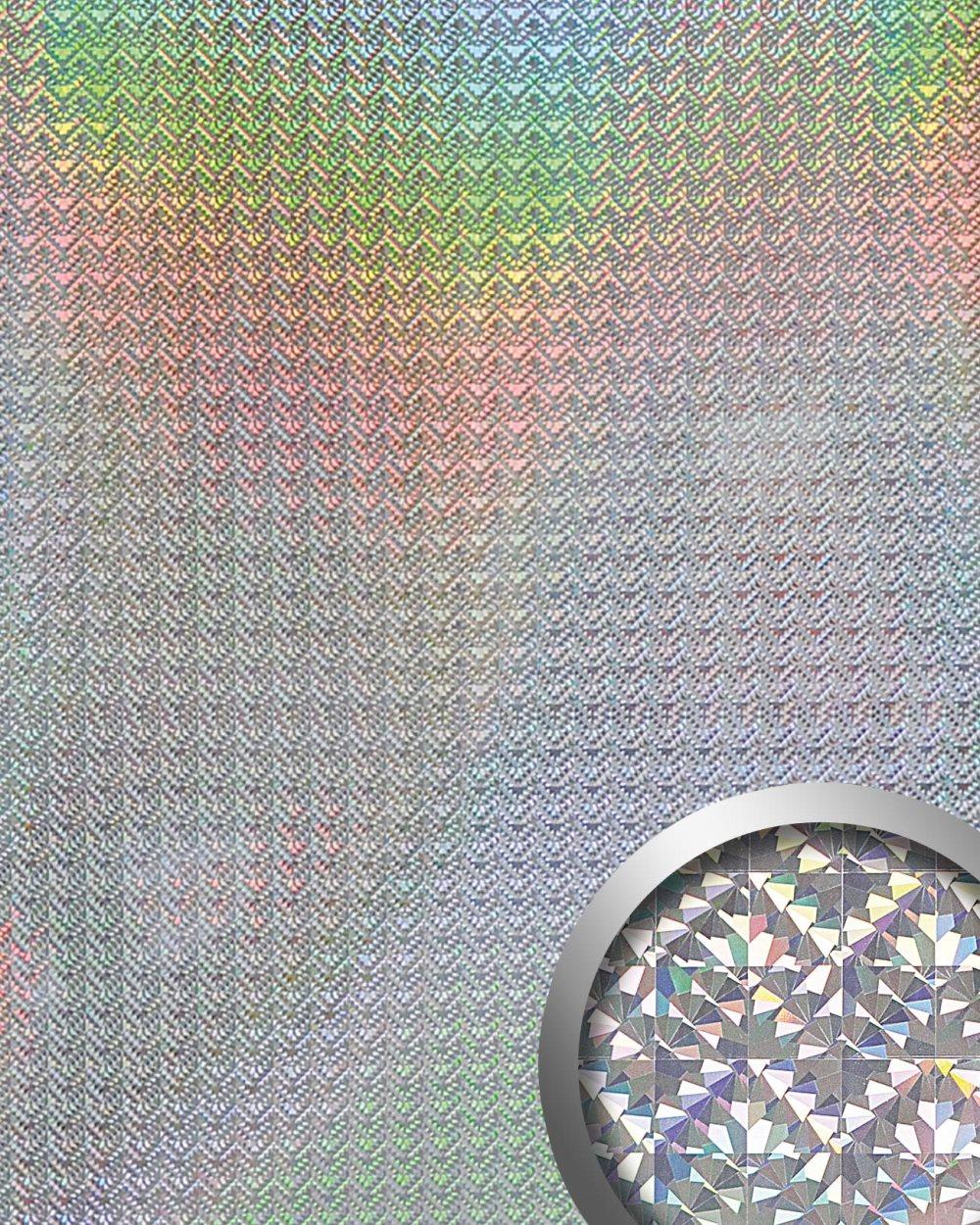 Väggpanel självhäftande WallFace DECO 10175-SA spegel utseende slät holografiska silver 2,6 m2