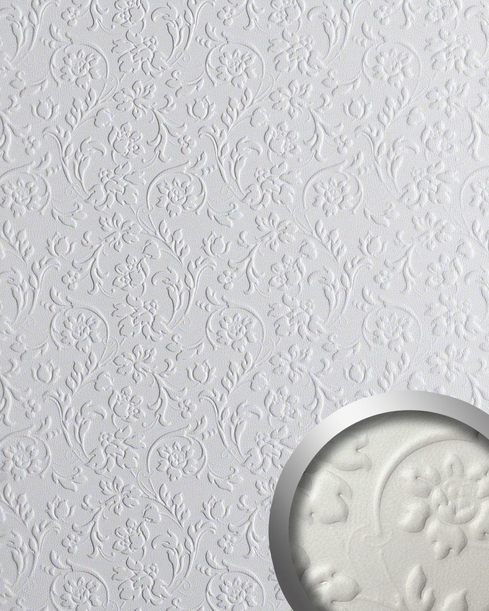 Väggpanel självhäftande WallFace LEATHER 13473-SA blommig slät matt vit 2,6 m2