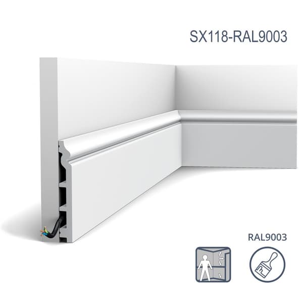 Jalkalistat Orac Decor LUXXUS SX118-RAL9003-box 1 laatikko kanssa 14 listat 28 m