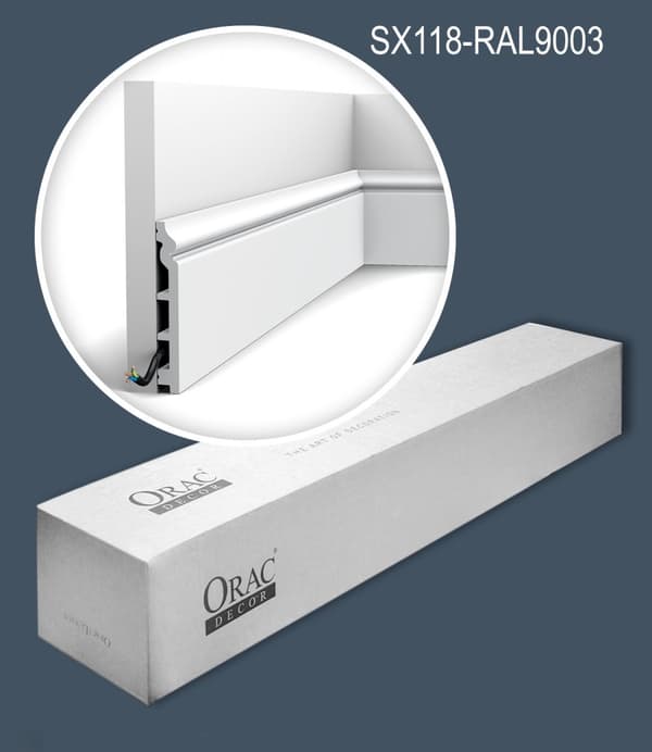 Jalkalistat Orac Decor LUXXUS SX118-RAL9003-box 1 laatikko kanssa 14 listat 28 m