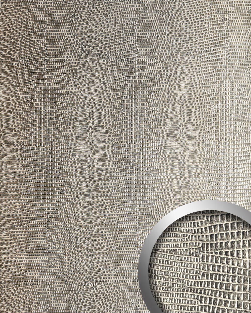 Väggpanel självhäftande WallFace LEATHER 12893-SA leguanläder utseende texturerad glansigt silver 2,6 m2