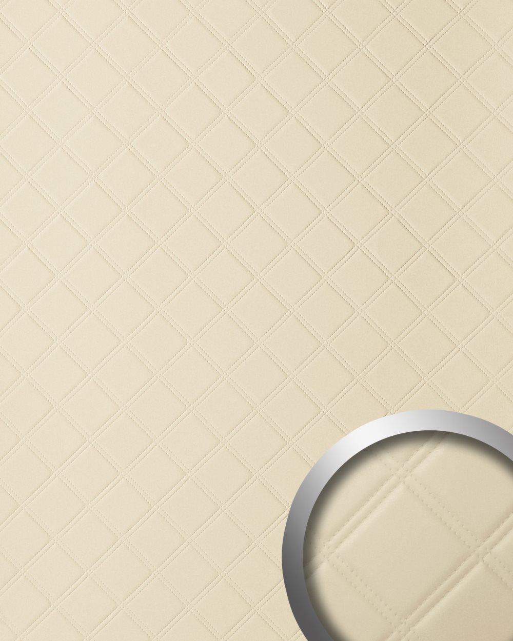 Väggpanel självhäftande WallFace LEATHER 13867-SA läder utseende vadderad matt grädde 2,6 m2
