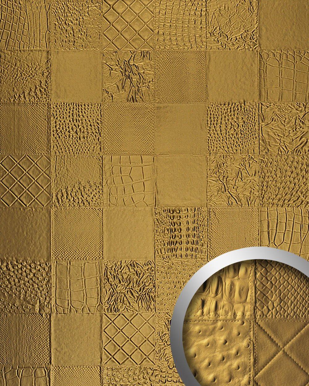 Väggpanel självhäftande WallFace LEATHER 13926-SA collage utseende texturerad glansigt guld 2,6 m2