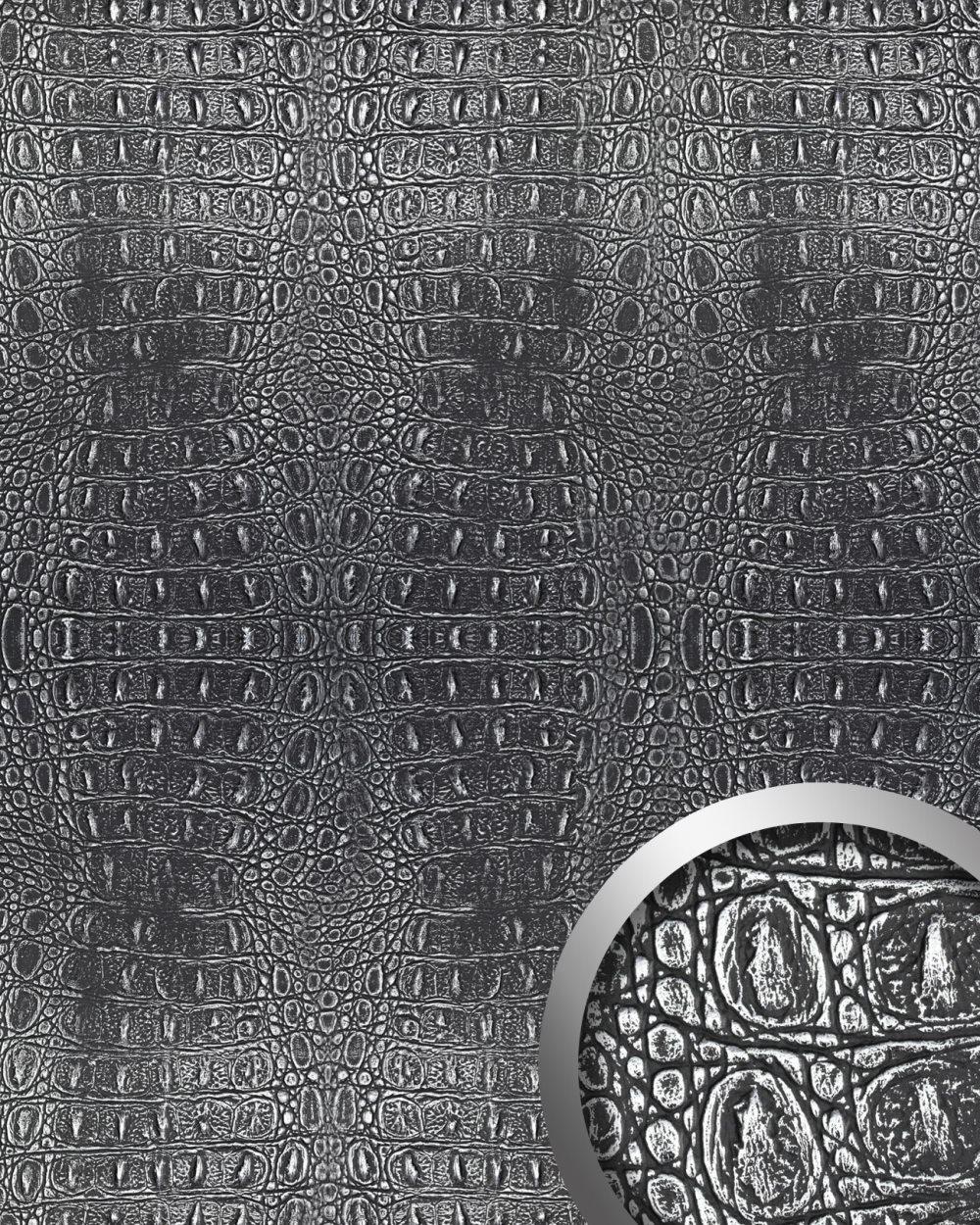 Väggpanel självhäftande WallFace STRUCTURE 13521-SA krokodilläder utseende texturerad metalliska accenter silver 2,6 m2
