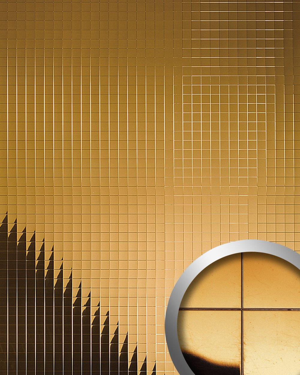 Väggpanel självhäftande WallFace M STYLE 25866-SA mosaik slät speglad guld 0,96 m2