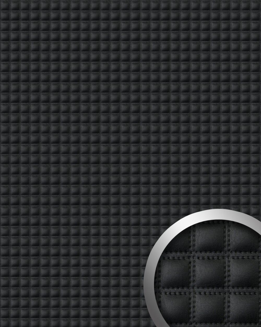 Väggpanel självhäftande WallFace LEATHER 15032-SA läder utseende vadderad matt svart 2,6 m2