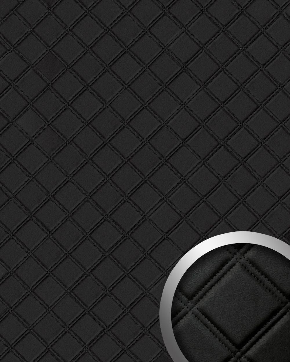 Väggpanel självhäftande WallFace LEATHER 15030-SA läder utseende vadderad matt svart 2,6 m2