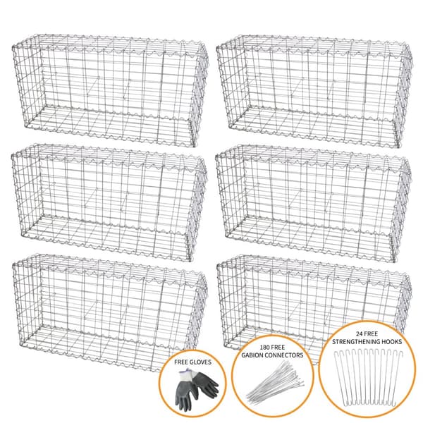 6 st Gabioner | Gabionkorgar 50 cm (H) x 100 cm (B) x 30 cm (D) Gabion