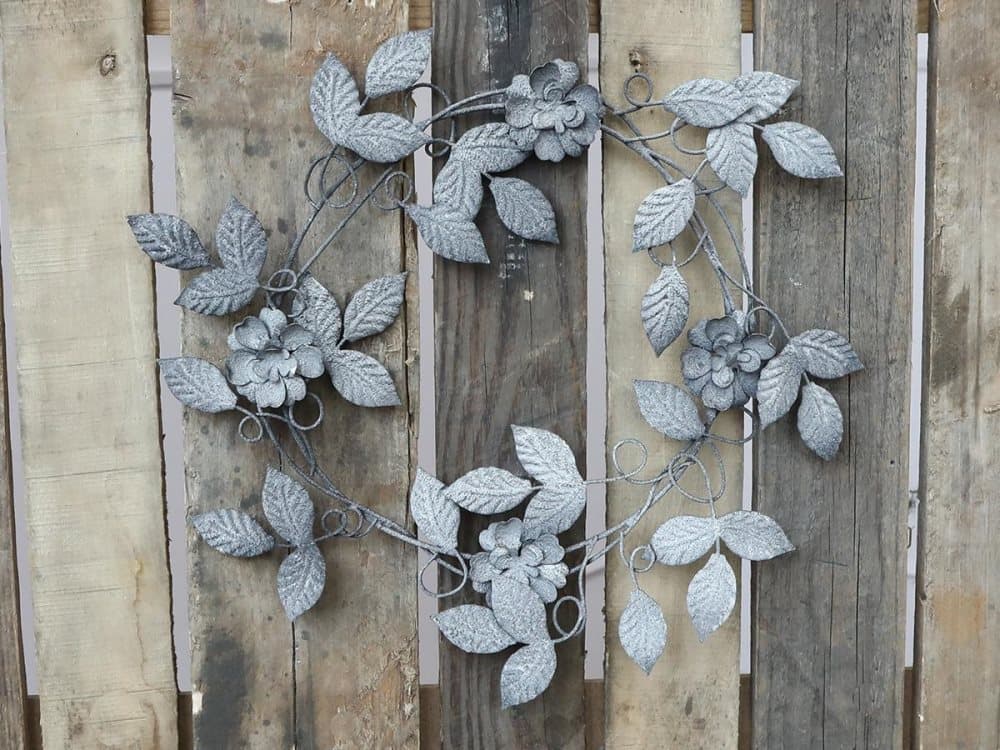 Krans med blommor Ø39 cm antik zink